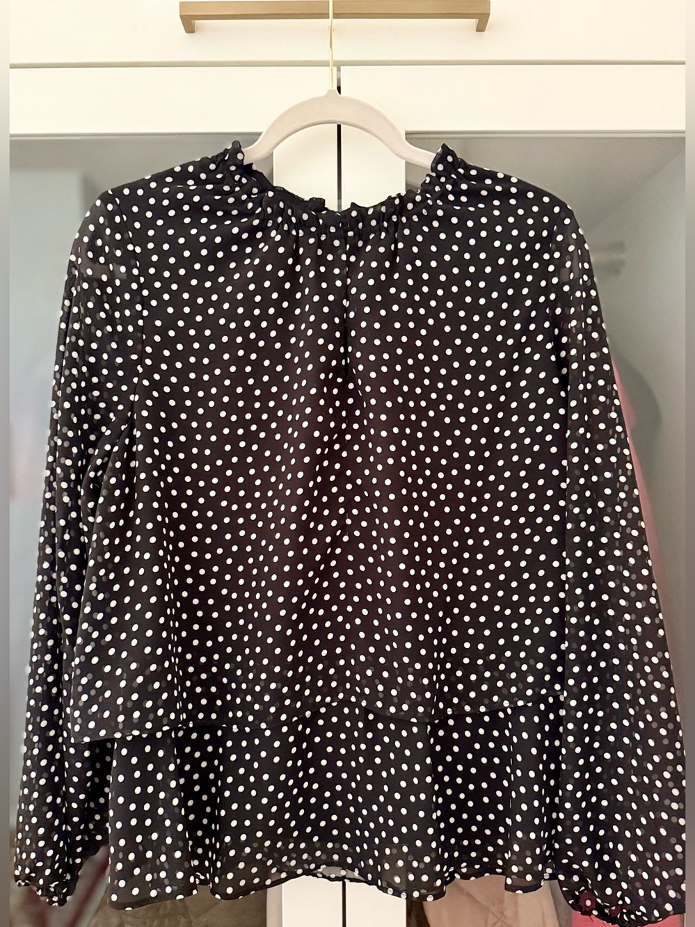 Black Polka Dot Long Sleeve Blouse - Classic Women's Top